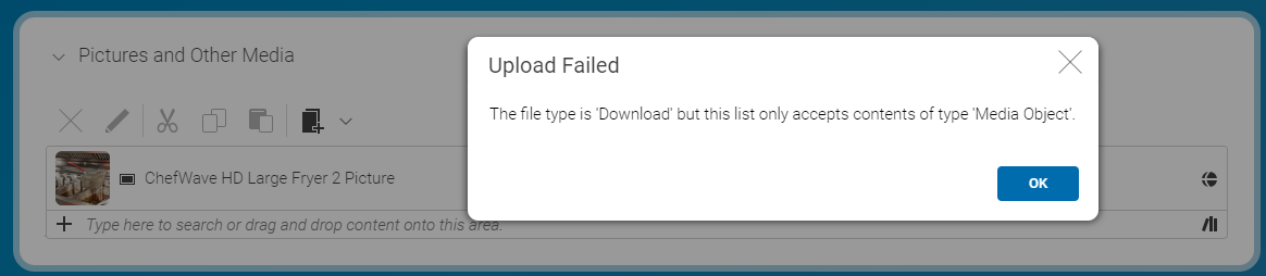 Upload document with wrong MIME type into a media link list