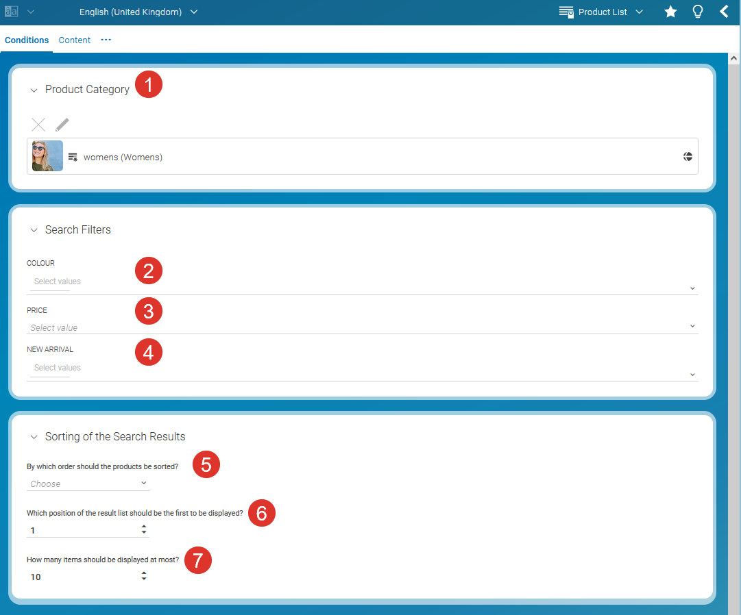 Example of a product list