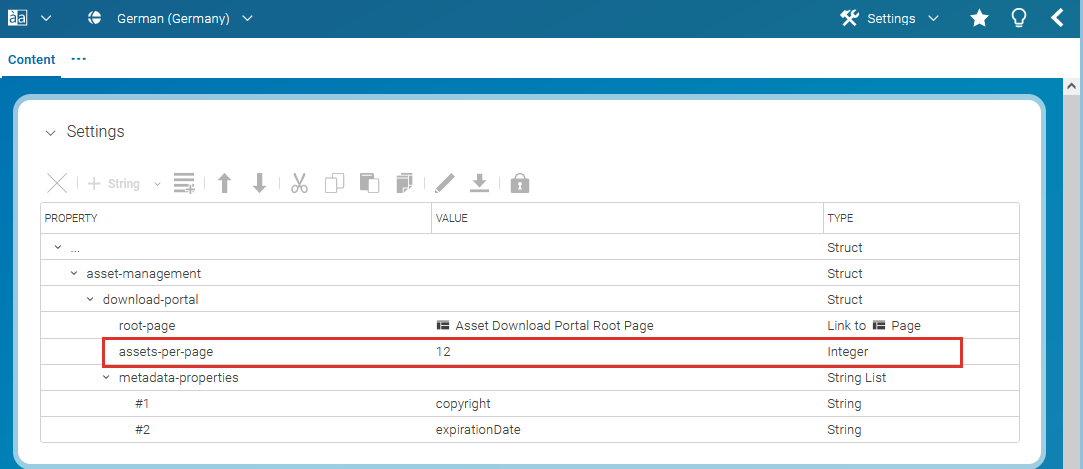Configuration of the download portal