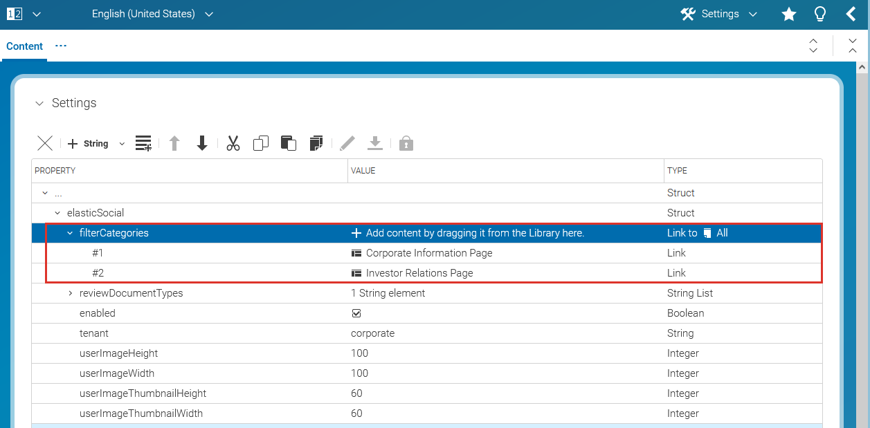 Configuring available filter categories for comments