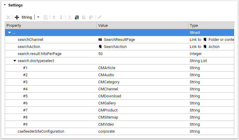 Search Configuration Settings content item