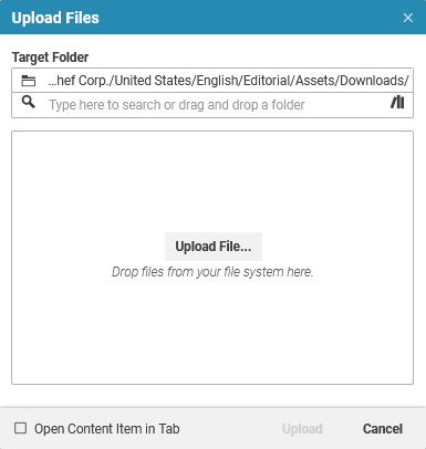 The upload files dialog
