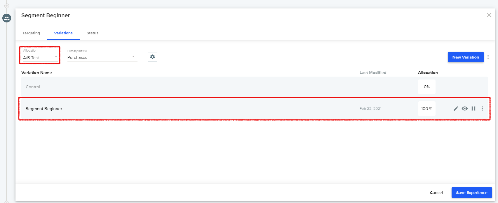 Dynamic Yield configure experience for segmentation