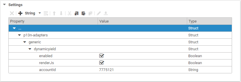 Dynamic Yield settings item