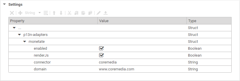 Properties for Monetate connection