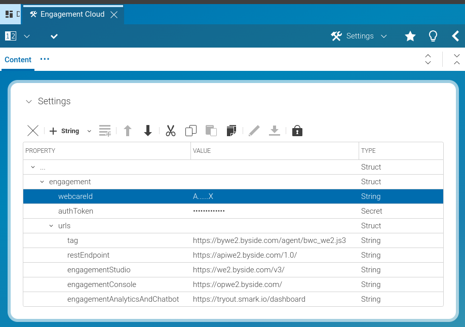 CoreMedia Engagement Cloud Settings