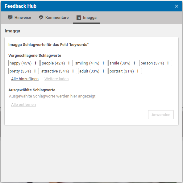 Default Rendering of FeedbackItems used for the CoreMedia Labs project "Imagga"