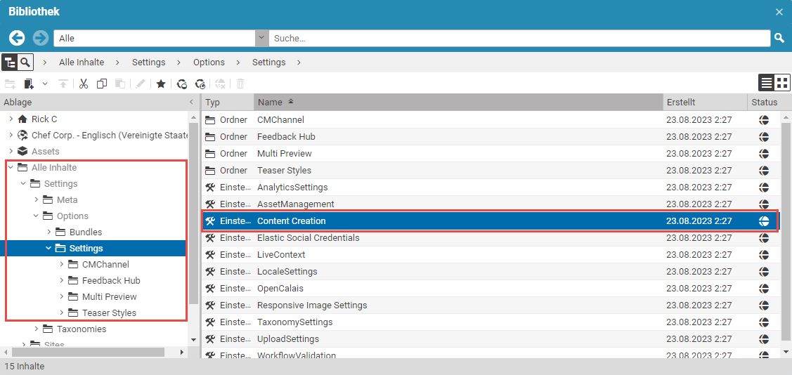 Der globale Settings-Ordner