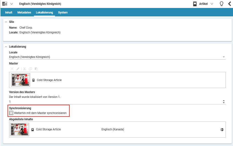 Deaktivieren der Synchronisierungs-Checkbox