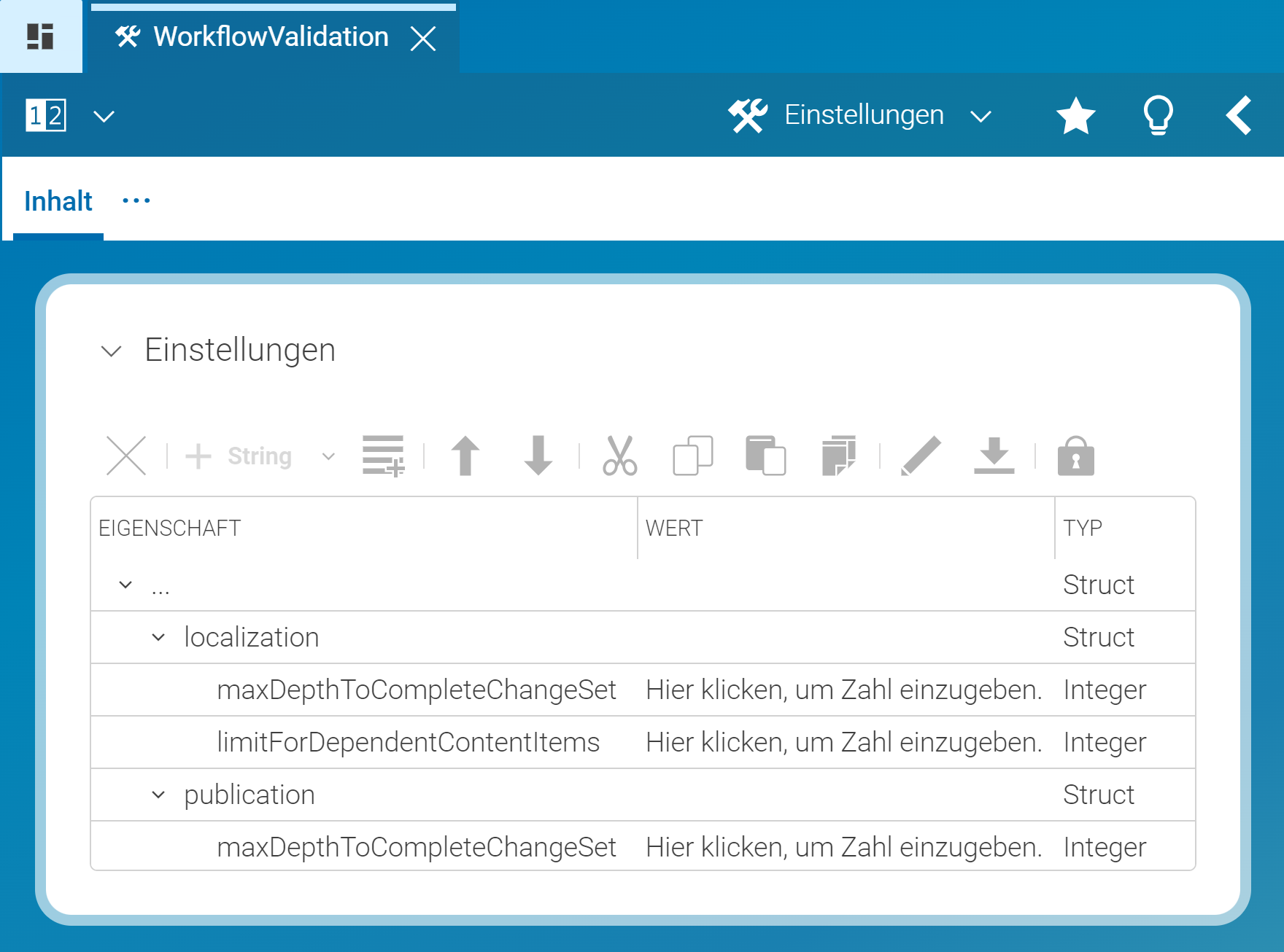 WorkflowValidation Einstellungen