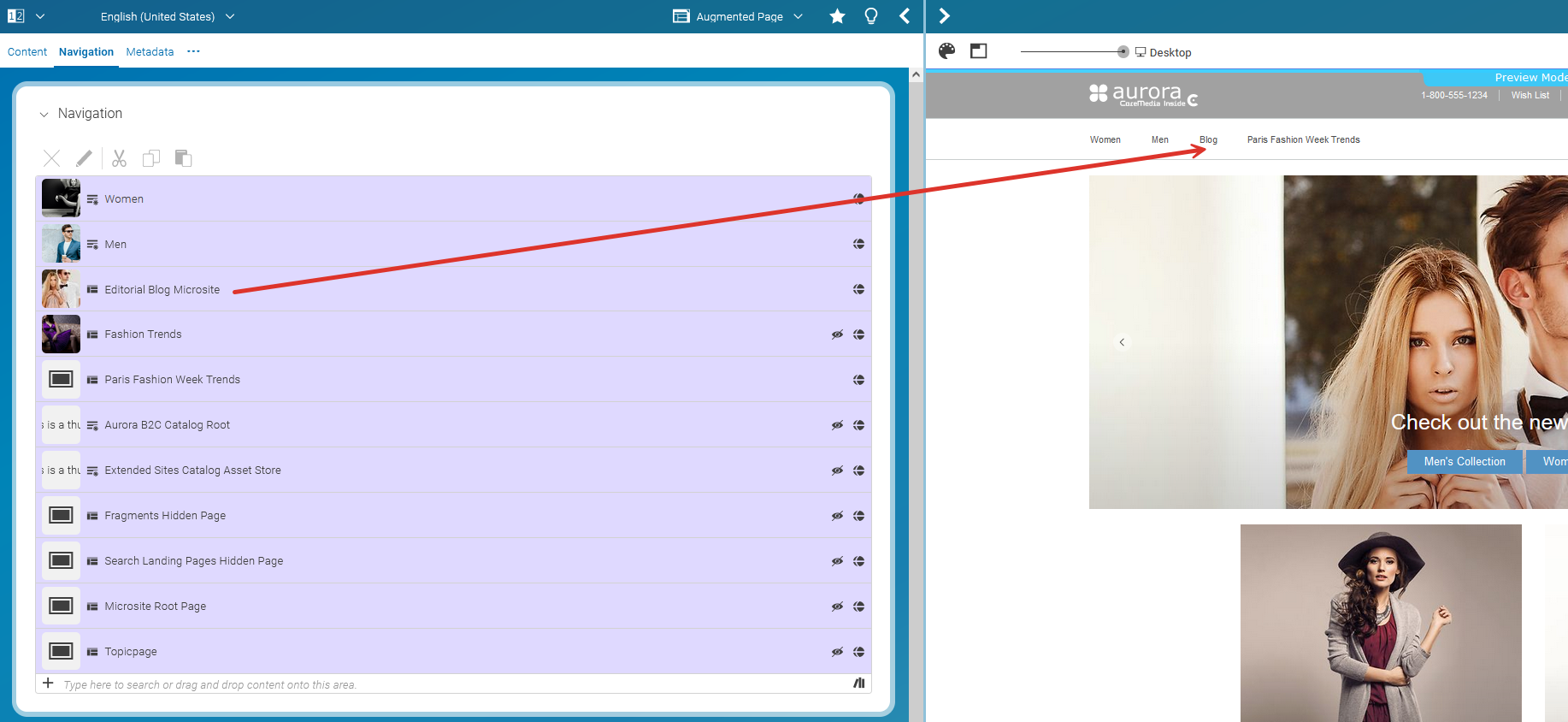 New page in navigation