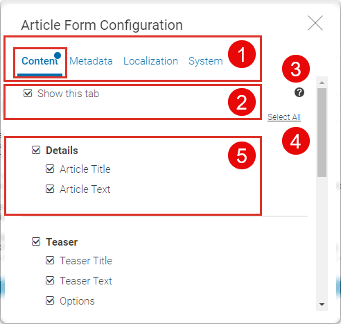 Content Form Configuration Dialog