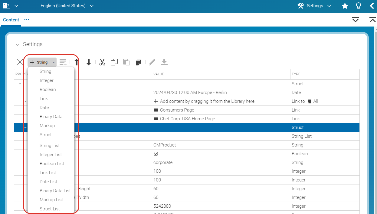 A Split button with available options