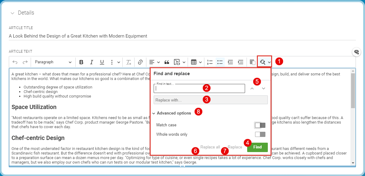 Find text in rich text