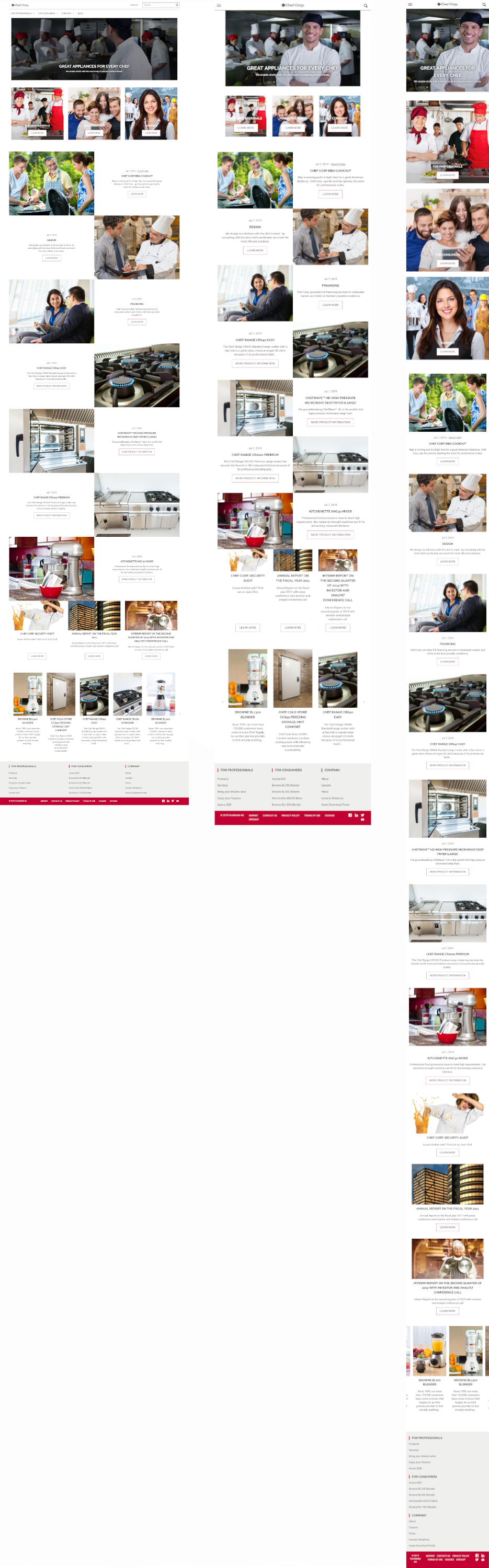 Chef Corp. start page for different devices: desktop, tablet, mobile