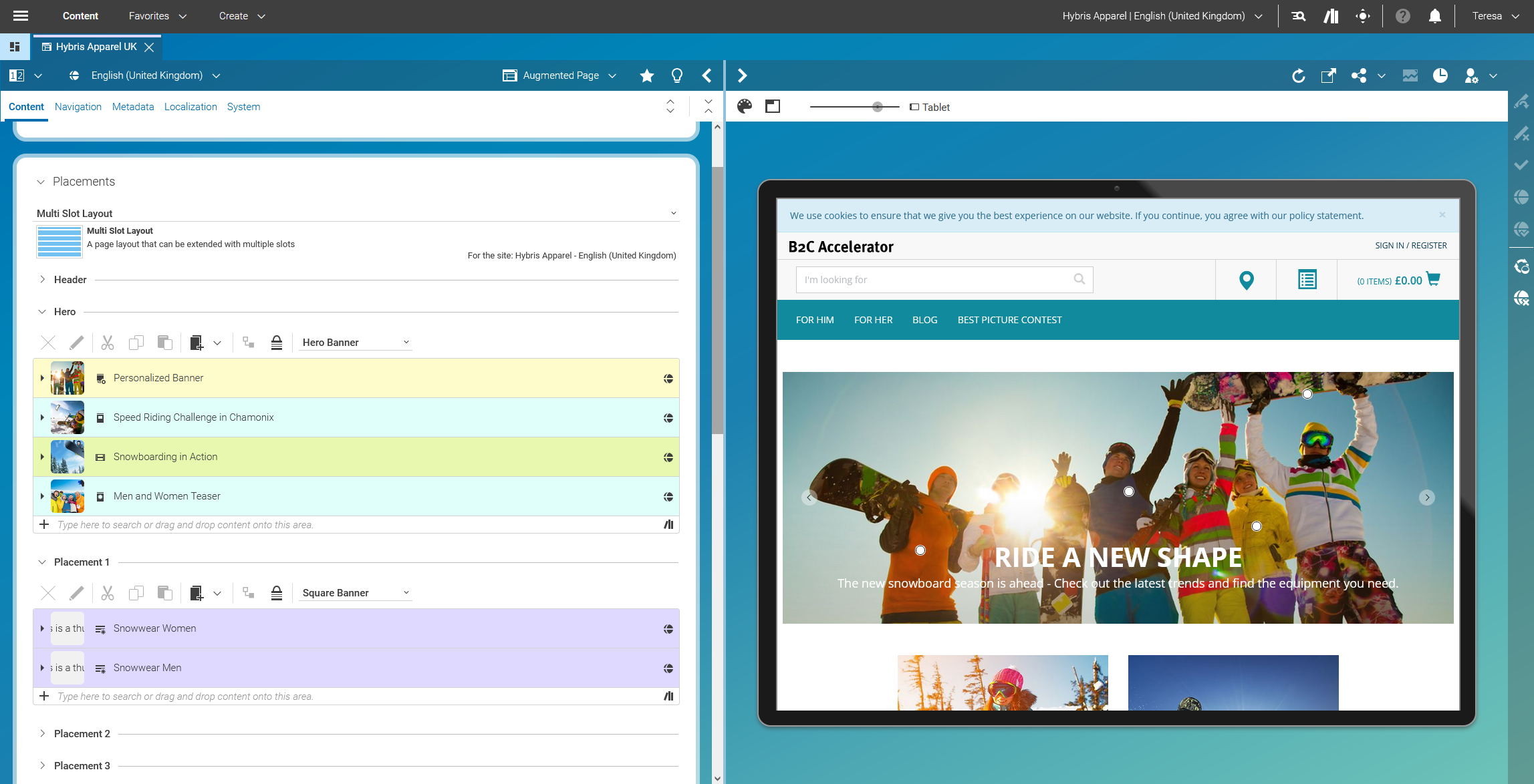 Responsive Preview of the storefront experience within CoreMedia Studio (here: tablet view)