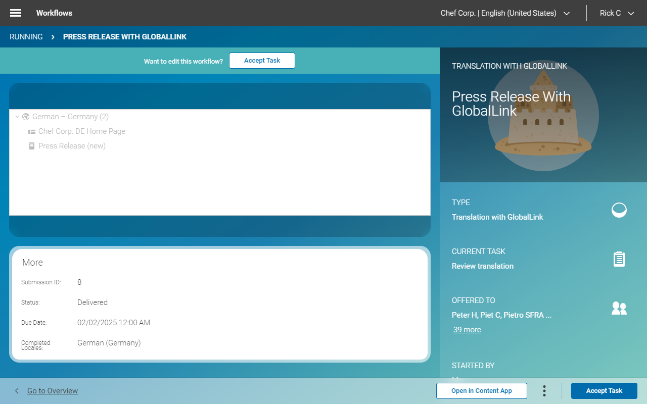 Pending workflow is shown