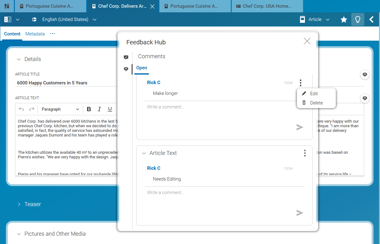 Editorial Comments in the Feedback Hub
