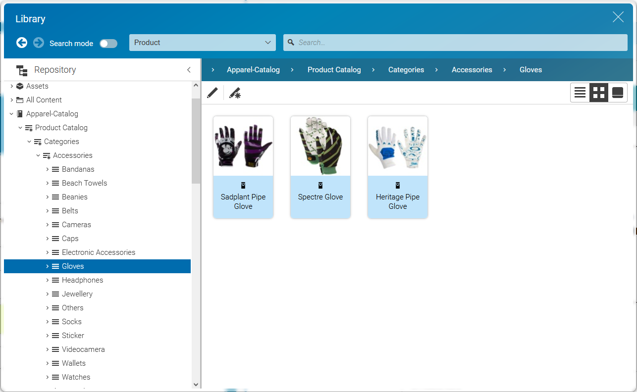 Library with catalog in the tree view