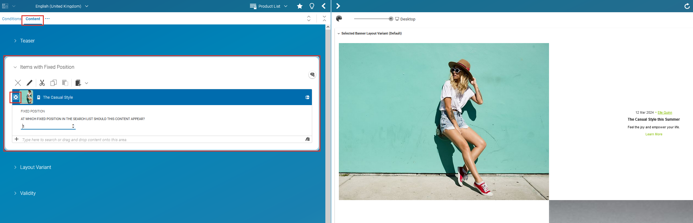 CMS content in product list