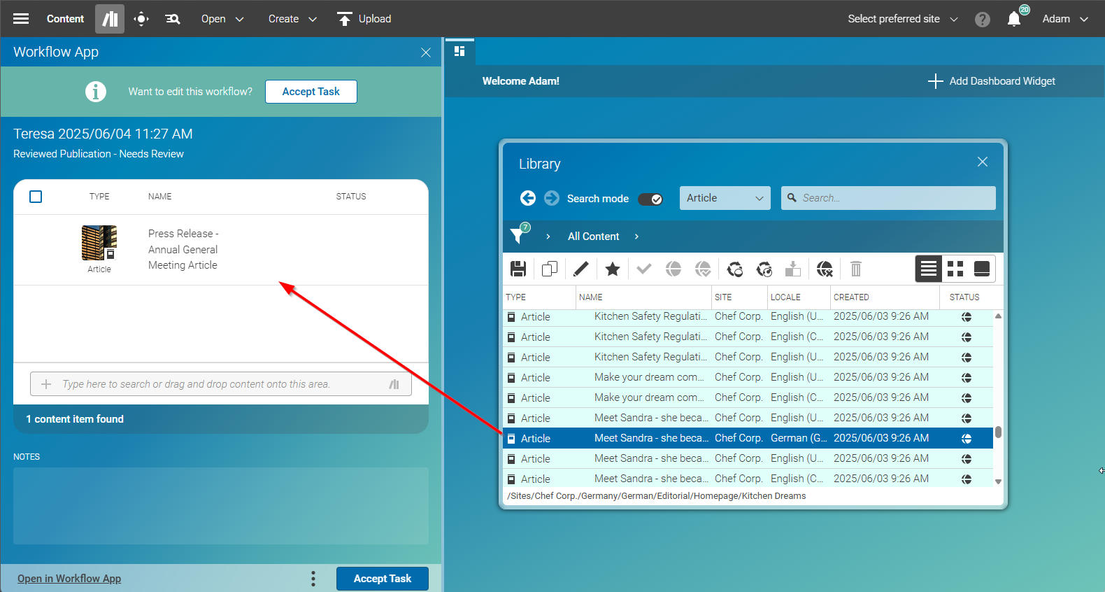 Workflow App in split-screen mode with Content App
