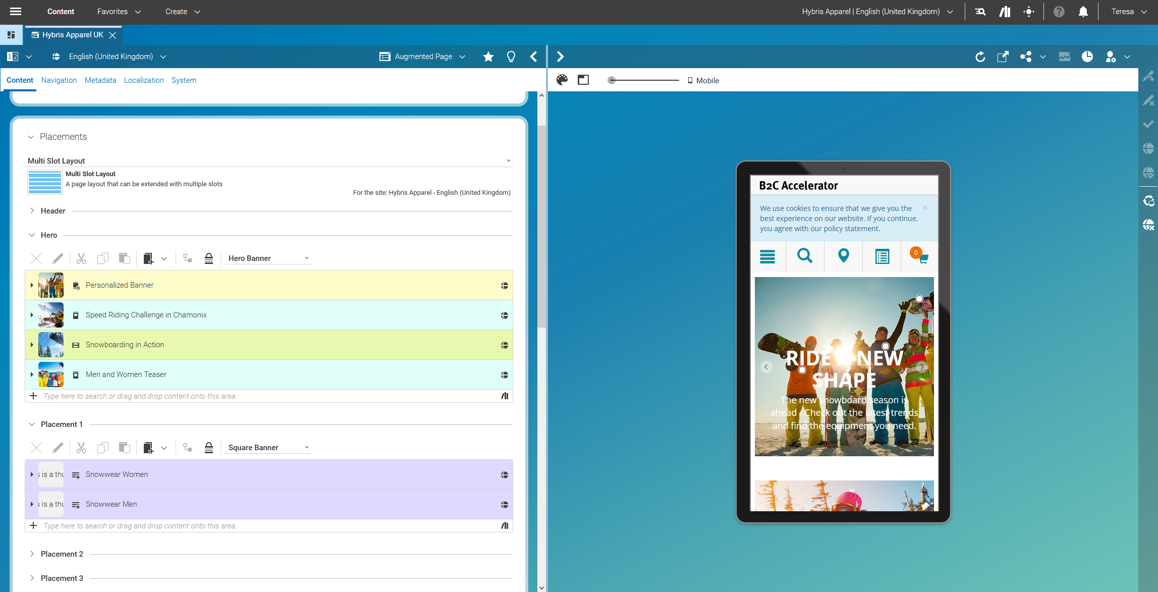 Responsive Preview of the storefront experience within CoreMedia Studio (here: mobile view)