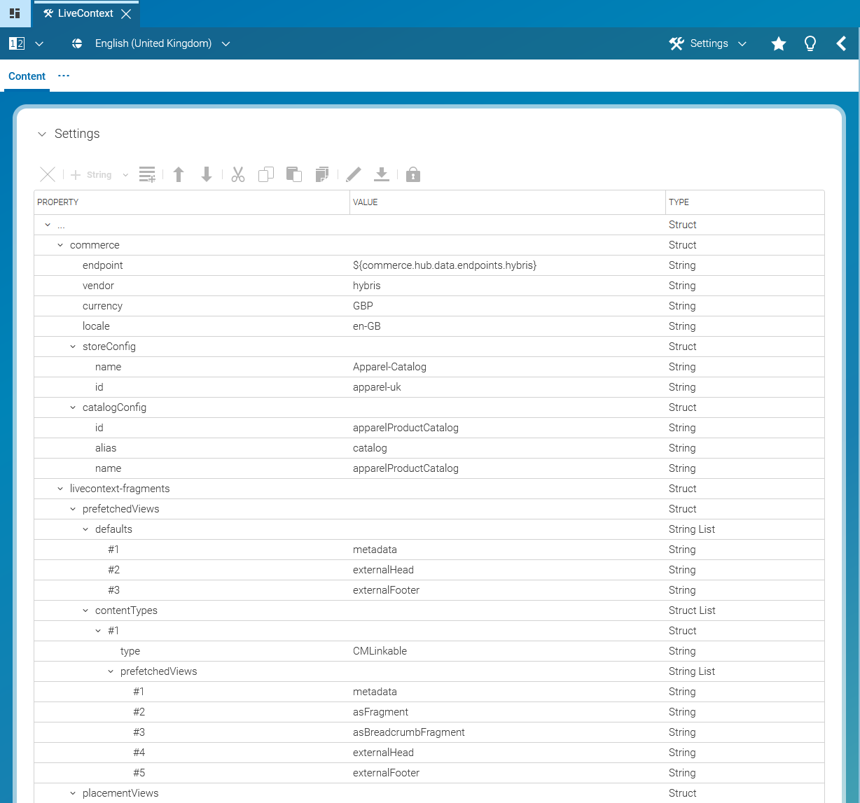 Struct editor in a Settings content item