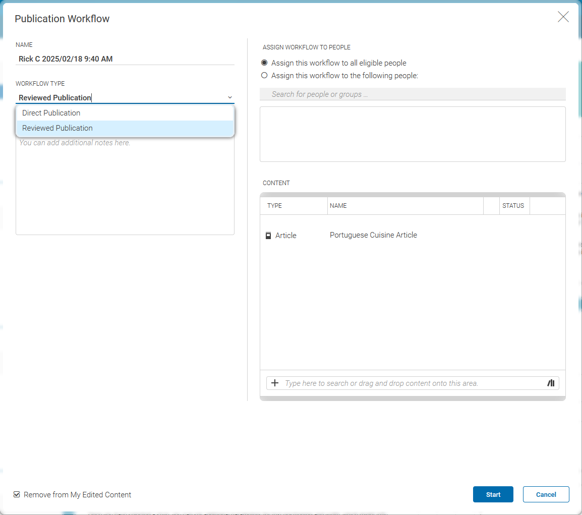 Starting a Publication Workflow