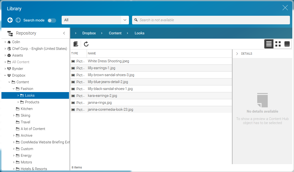 Configured Dropbox in Studio Library