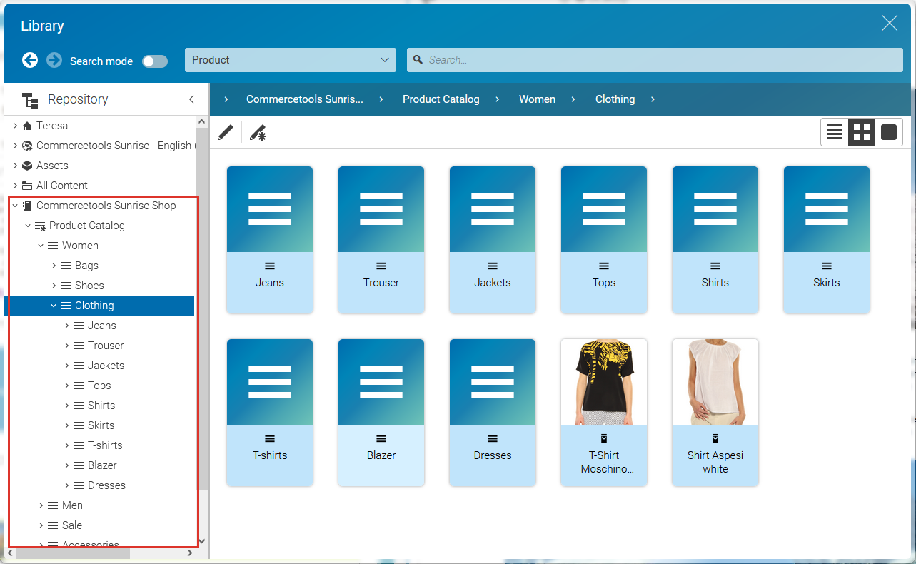 Library with catalog in the tree view