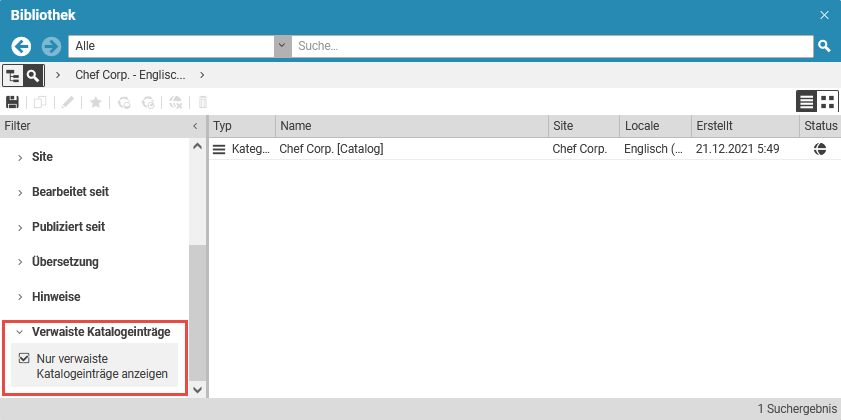 Filter für verwaiste Katalogeinträge