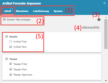 Formular Anpassen Dialog