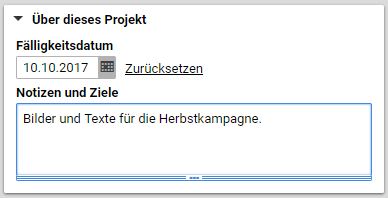 Über dieses Projekt Abschnitt eines Projekts