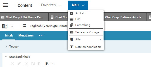 Häufig genutzte Typen im Neu-Menü