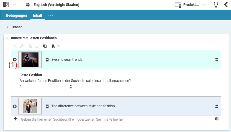 CMS Inhalte in Produktliste