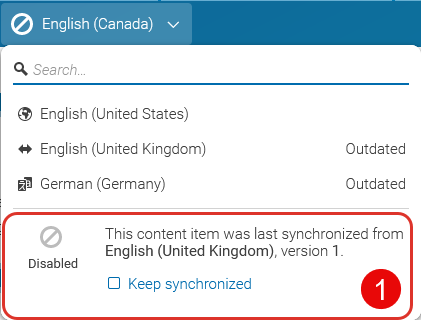 Localization status: Disabled – in this case for English (Canada)