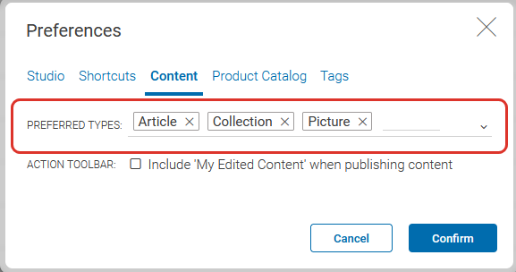 Preferred Types New Content Selection