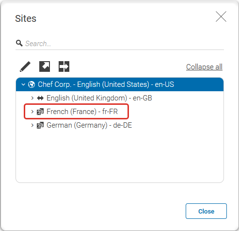 Derived Site in Sites Window