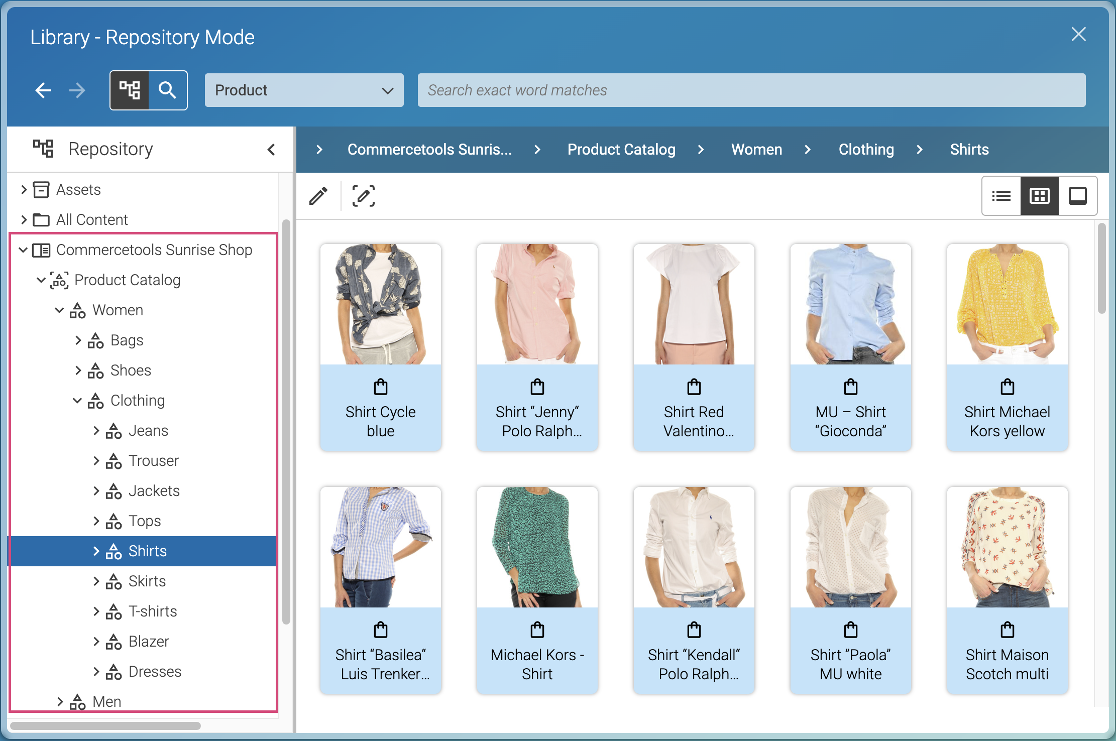 Library with catalog in the tree view
