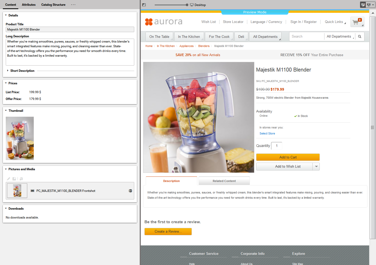 Product in tab preview