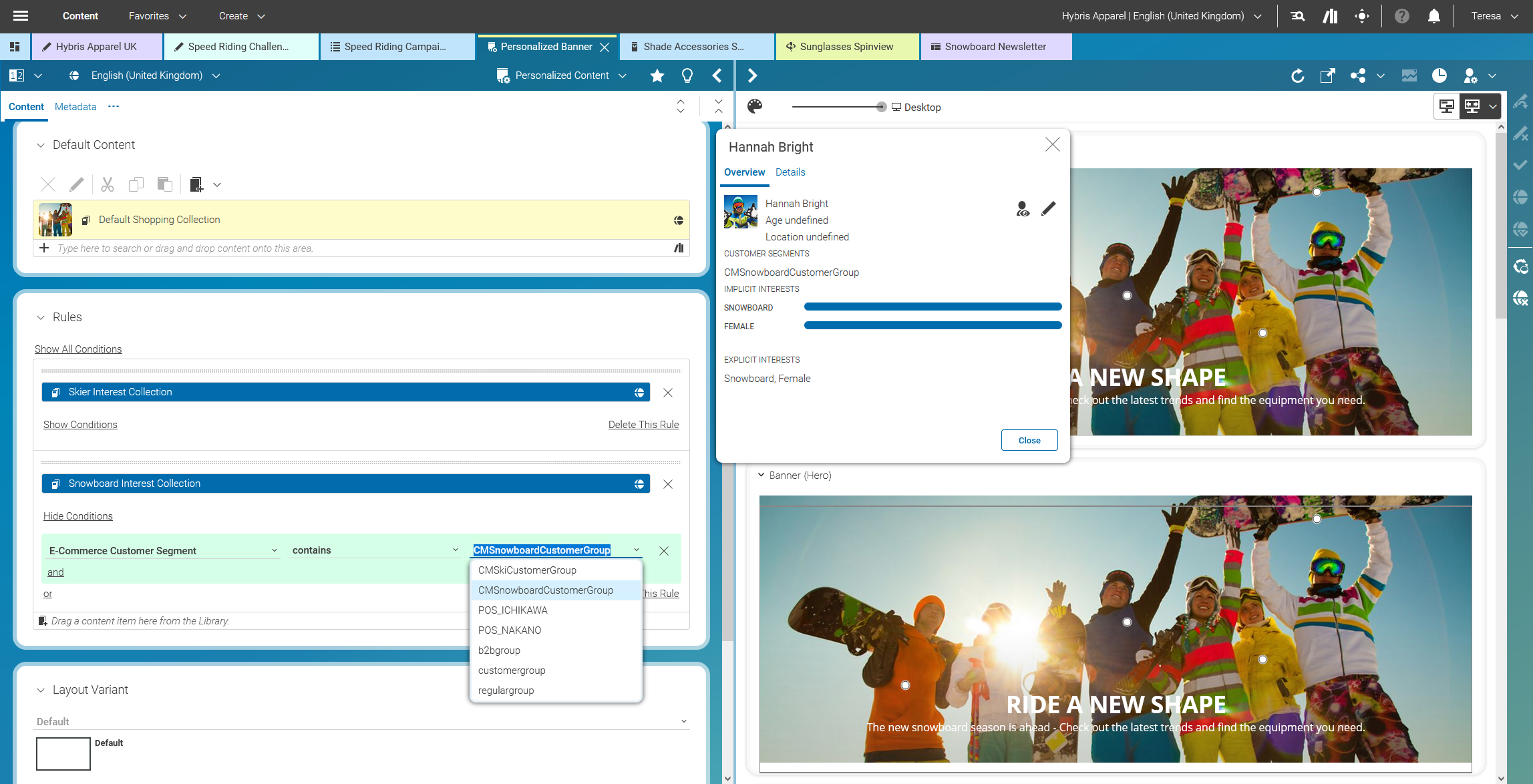 Personalization based on click behaviour or customer segments within SAP Hybris