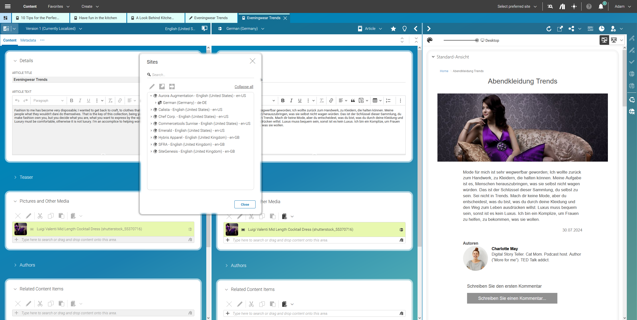Side-by-side translation (review) within CoreMedia Studio