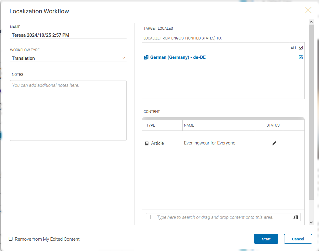 Starting a translation workflow