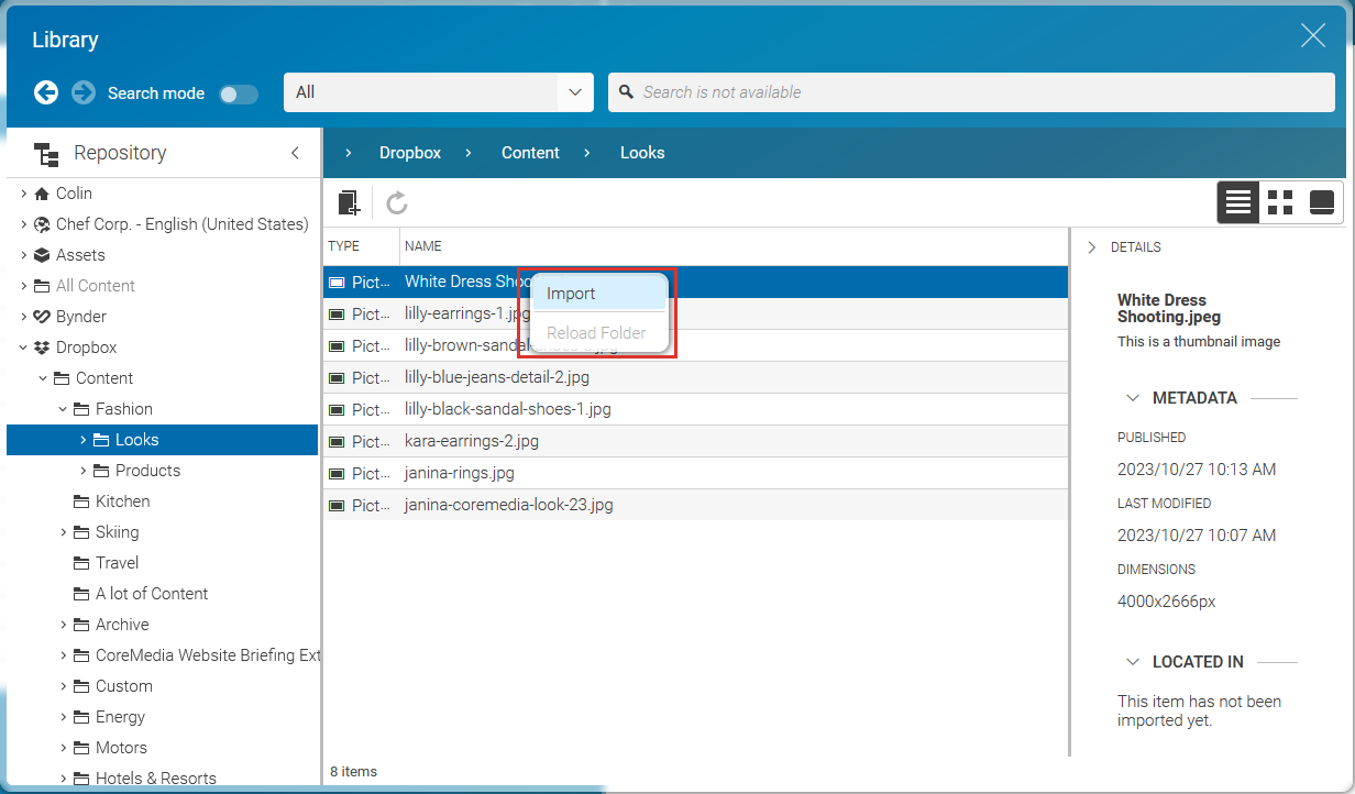 Importing content from Dropbox in Studio Library