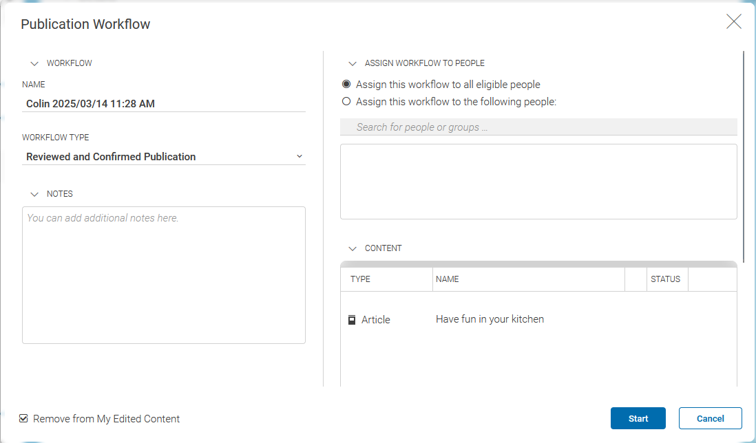 Start Three-Step Publication Workflow
