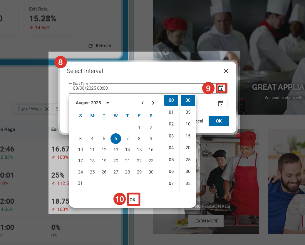 Select Interval dialog (8–10)
