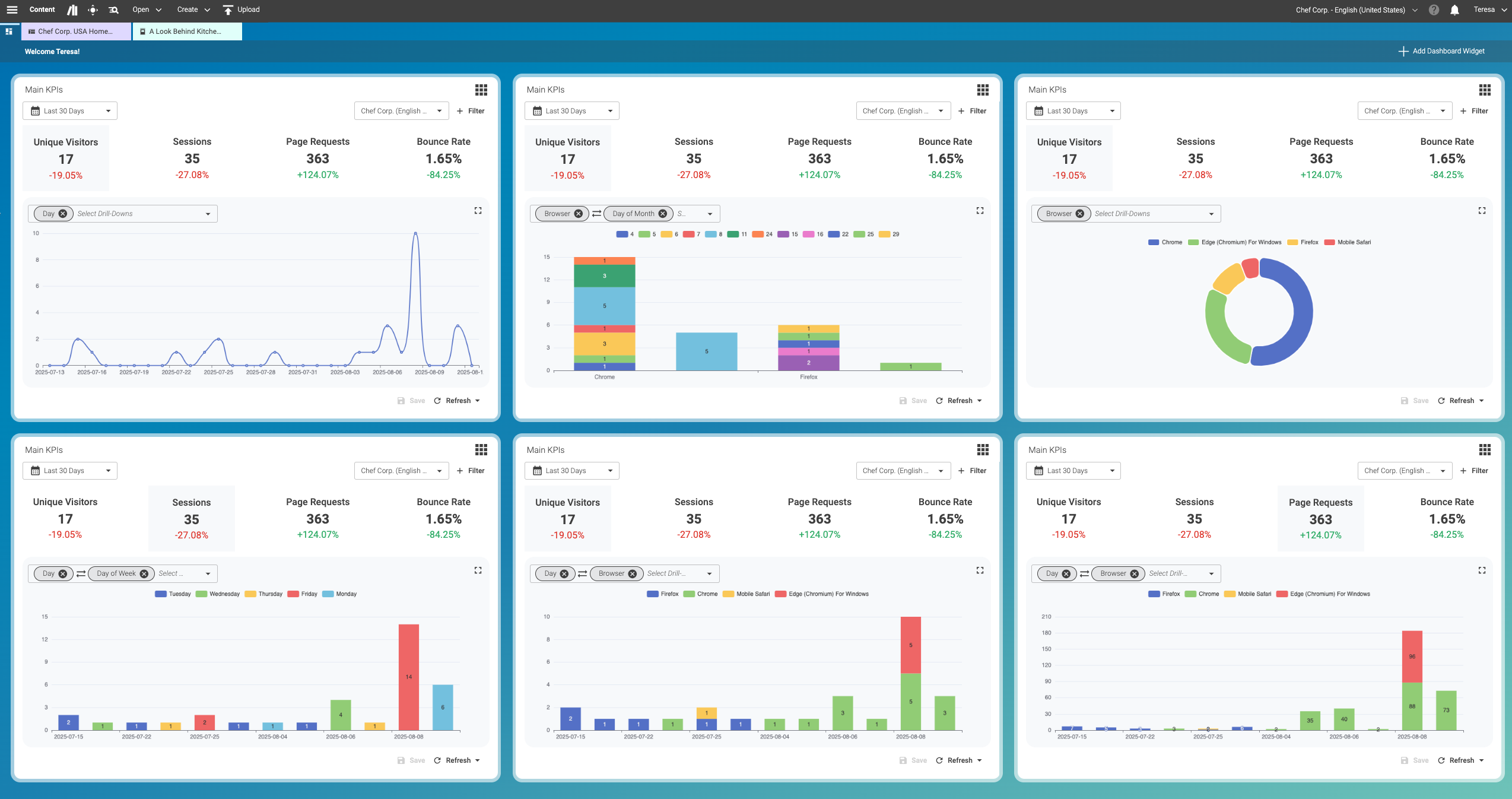 Full dashboard with multiple Website KPIs widgets