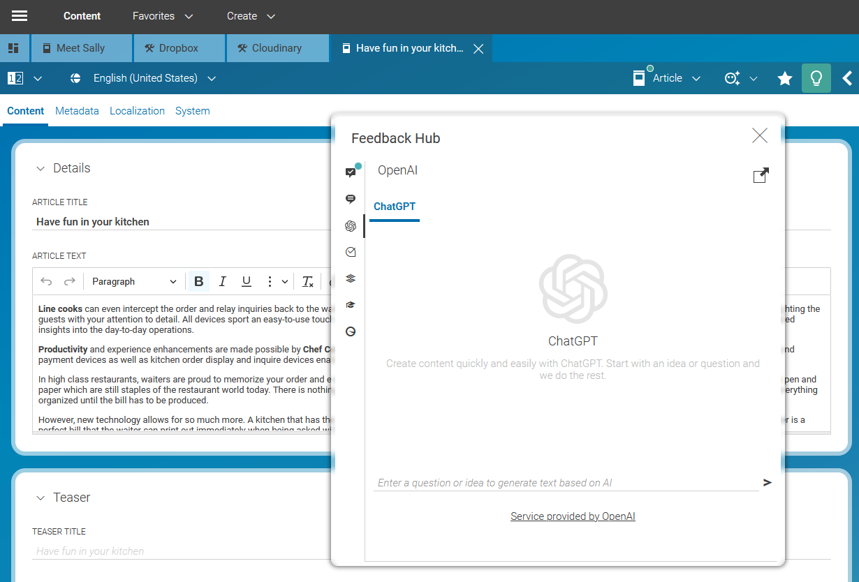 ChatGPT Integration in Studio
