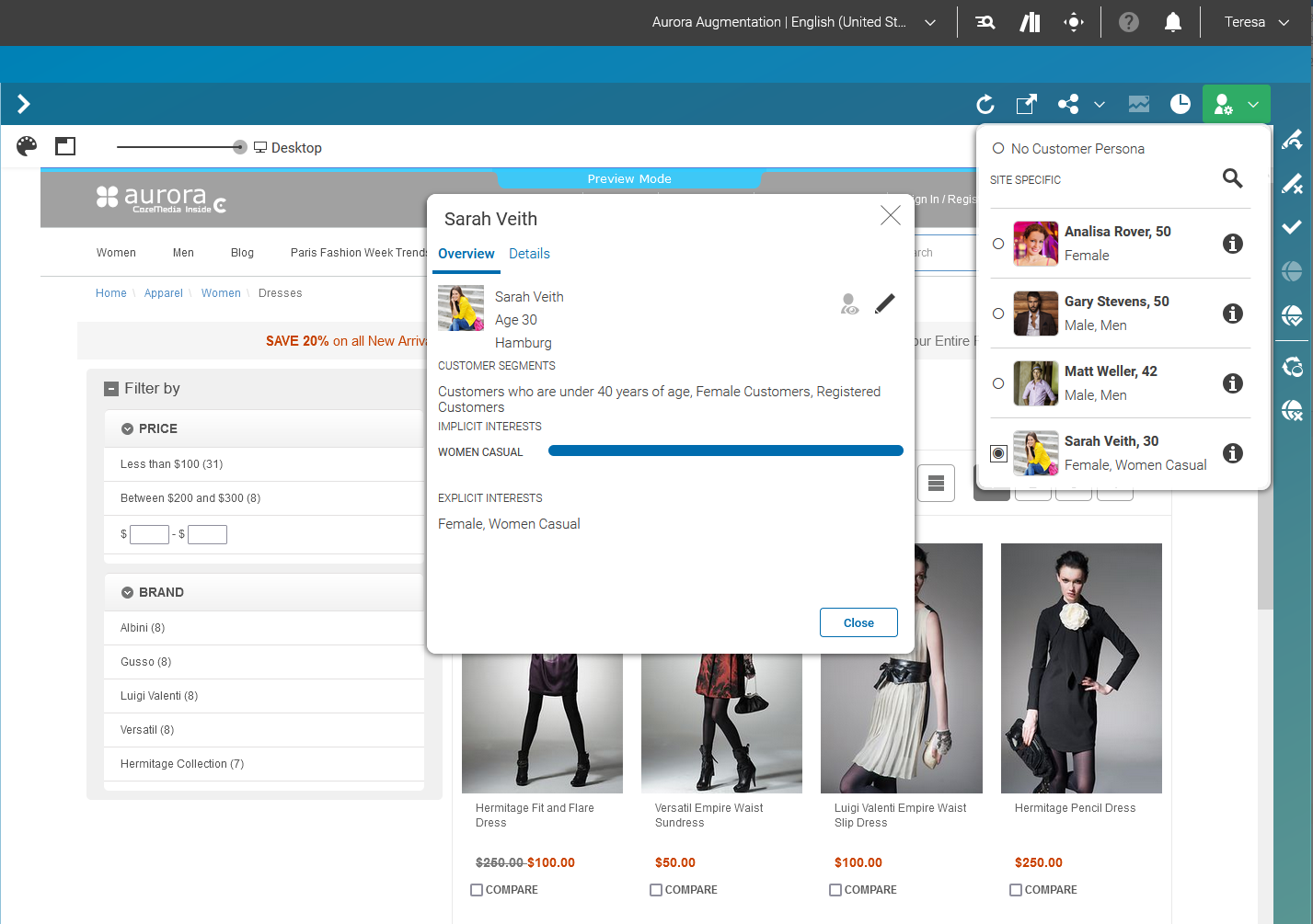 Test Customer Persona with Commerce Customer Segments