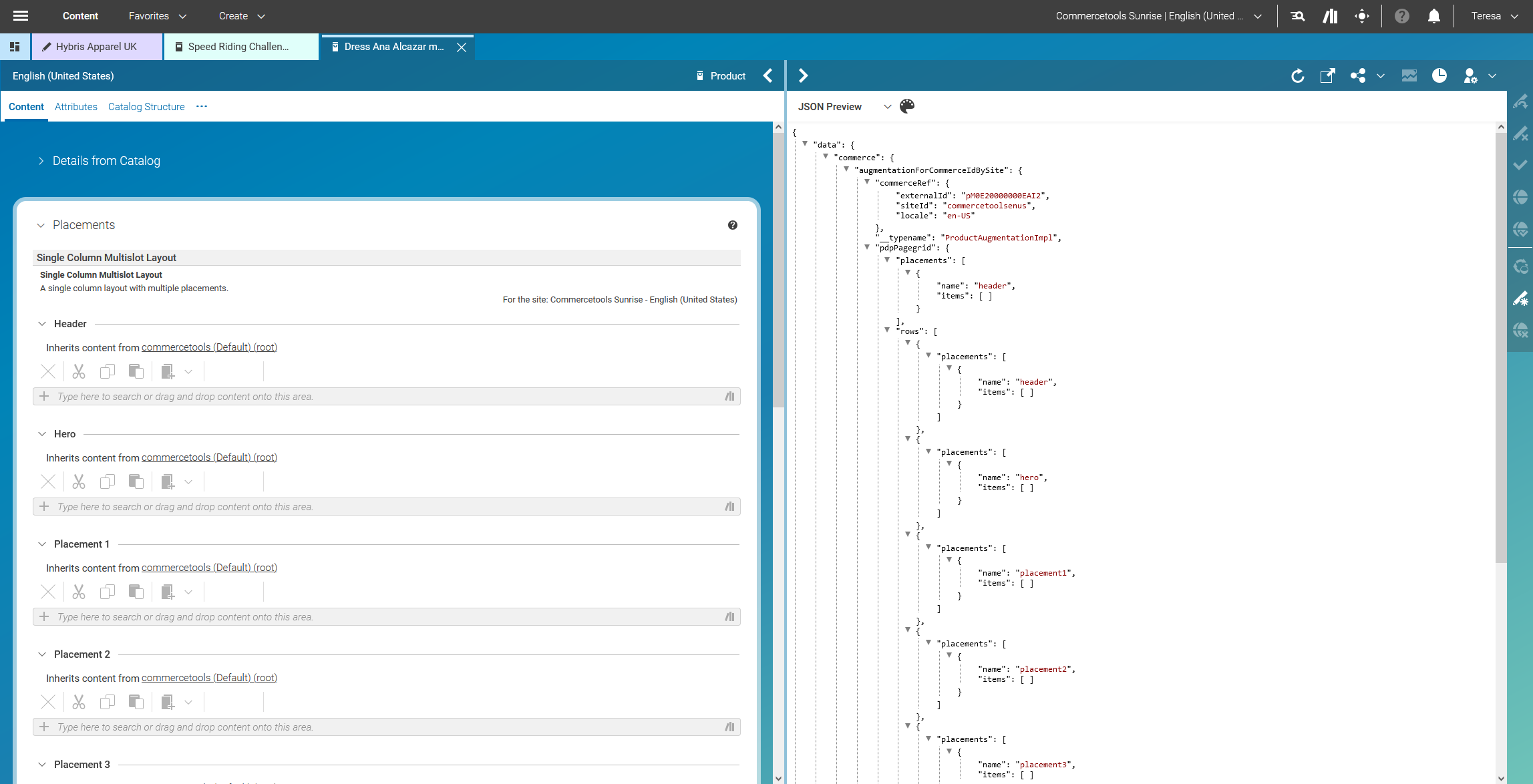 Product in tab with JSON preview